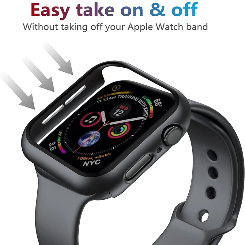 Vidro e Capa para Apple Watch, Protetor de Tela, Acessórios iWatch, Série 8, 7, 6, SE, 5, 9, 44mm, 40mm, 41mm, 45mm, 42 milímetros, 38 milímetros