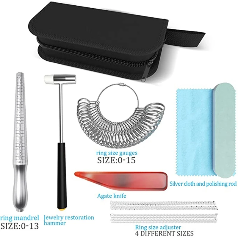 Tool Set Finger Size Mandrel with Polishing Cloth for Jewelry Measurement K3KF
