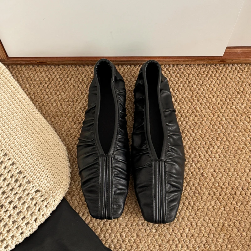 Aphixta Pleated Shallow Ballets Flats Shoes Elegant Women Korean Style Soft Sole Loafers Women Work Shoes Comfortable for Work