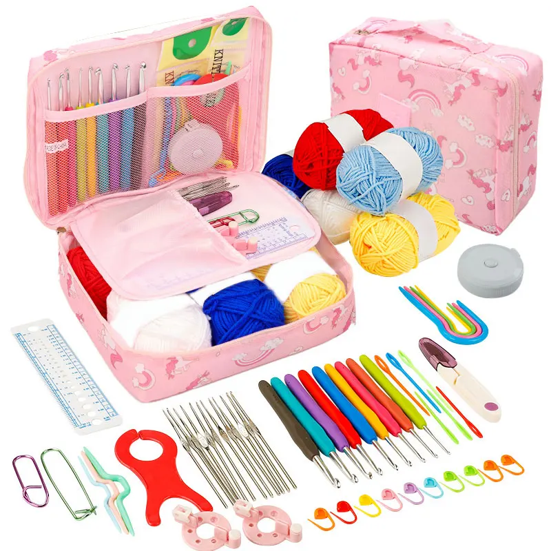 Crochet Kit Beginners Crochet Hook Set with Crochet Yarn,Portable Crochet Set Crochet Hooks Travel Knitting Crochet Supplies