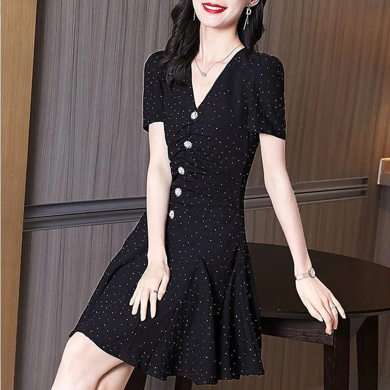 Robe Portefeuille à Pois Manches Courtes Avec Volants Ceinture Nouable  Style été/plage/fête