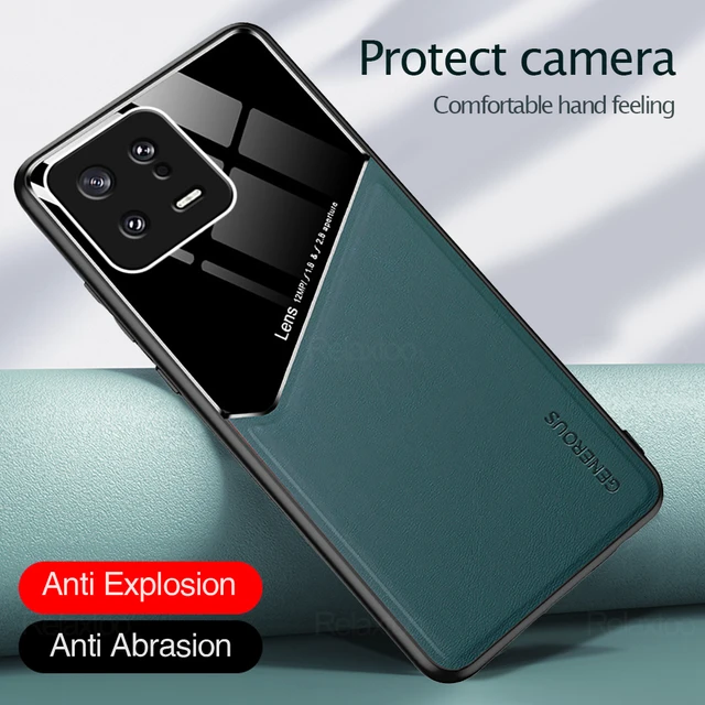 For Xiaomi 14 Pro Shockproof Case Magnetic Car Holder Leather Silicone Case  Xiaomi 13T 13T Pro Mobile Funda Protection Xiaomi 14