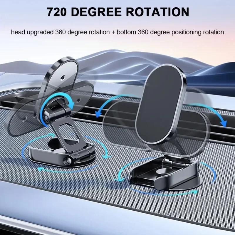 Magnetic Foldable Car Navigation Holder 720° Rotatable Car Phone Holder Smartphone Mobile Stand for Car Dashboard