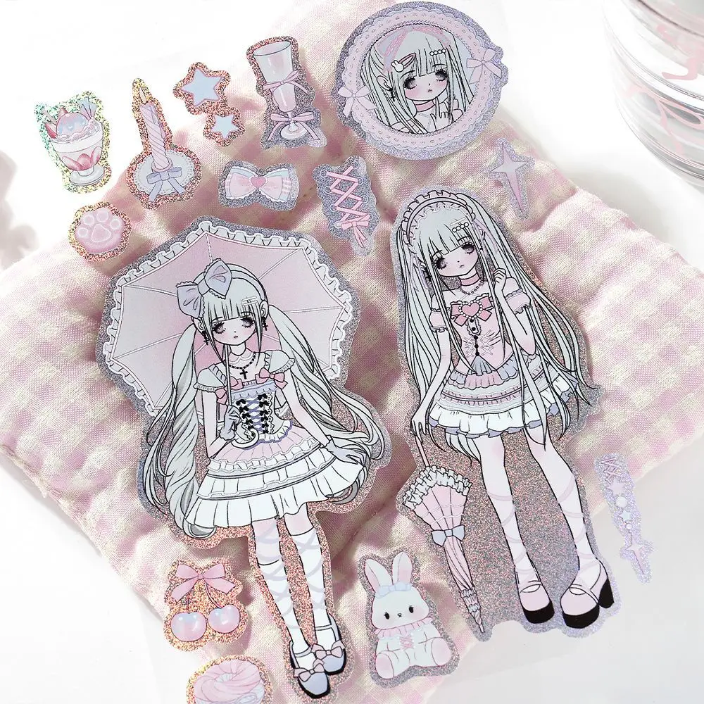 1 Pc Cute Cartoon Girls Deco Stickers PVC Laser Stickers Cute Sweet Korean Style DIY Scrapbooking Journaling Decorative