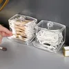 1Pcs Cotton Swab Holder, Cotton Swab Dispenser with Bamboo Lids,Bamboo Bathroom Storage Jars Storage Containers Clear Plastic 2