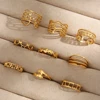 E.B.belle Hollow Chain Wave Heart Irregular Geometric Tarnish Free Stainless Steel 18K Gold Plated Adjustable Rings For Women