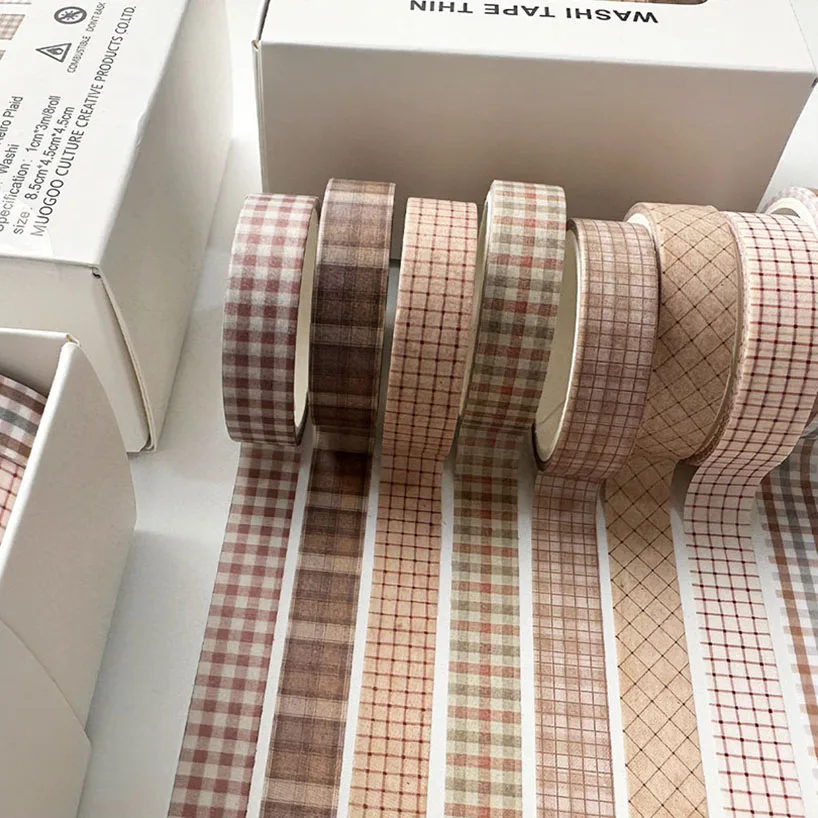 8 Rolls Retro Grid Washi Tapes Scrapbooking Supplies Washi Tape Cinta Adhesiva Decorativa Stationery Diary Decoration Washitape 4