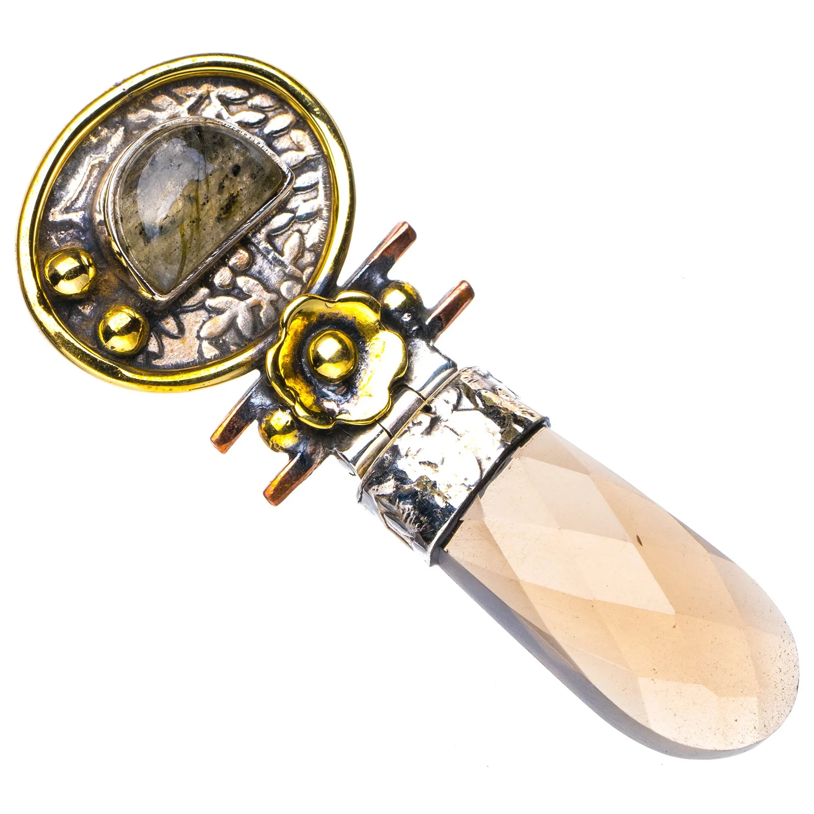 

StarGems, натуральный дымчатый кварц, цветок, двухцветный, ручная работа, 925 пробы серебряный кулон 2,25 "E4842