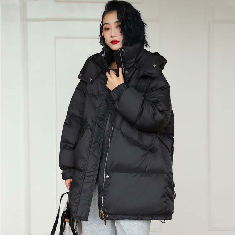 Janveny Women White Duck Down Jacket Casual Loose Oversized 2024 New Autumn Winter Warm Feather Puffer Coat Hooded Female Parkas