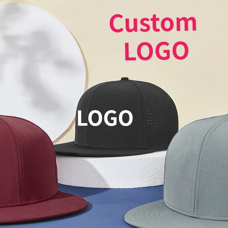 

New Custom Logo Six Piece Flat Brim Baseball Cap Men and Women Outdoor Sun Shade Net Van Hat Solid Colour Hip Hop Hat