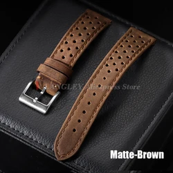 Premium Genuine Cowhide Leather Strap - Soft Breathable Retro Wristband (18mm/20mm/22mm) - 22mm (Matte - Brown)
