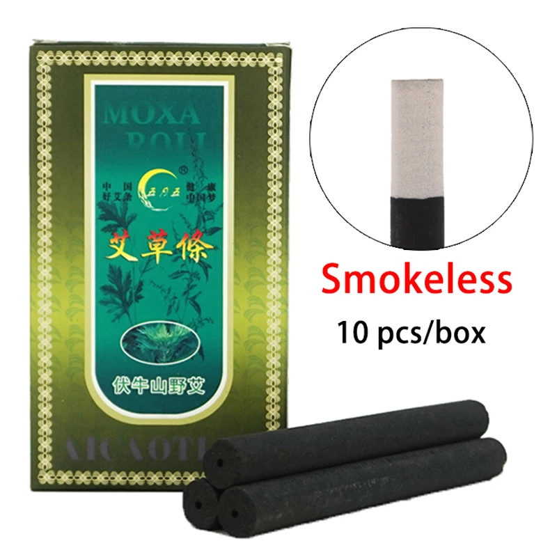 10 PCS Independent Packing Smokeless Pure Moxa Rolls Stick Mugwort Artemisia Chinese Detox Acupuncture Moxibustion