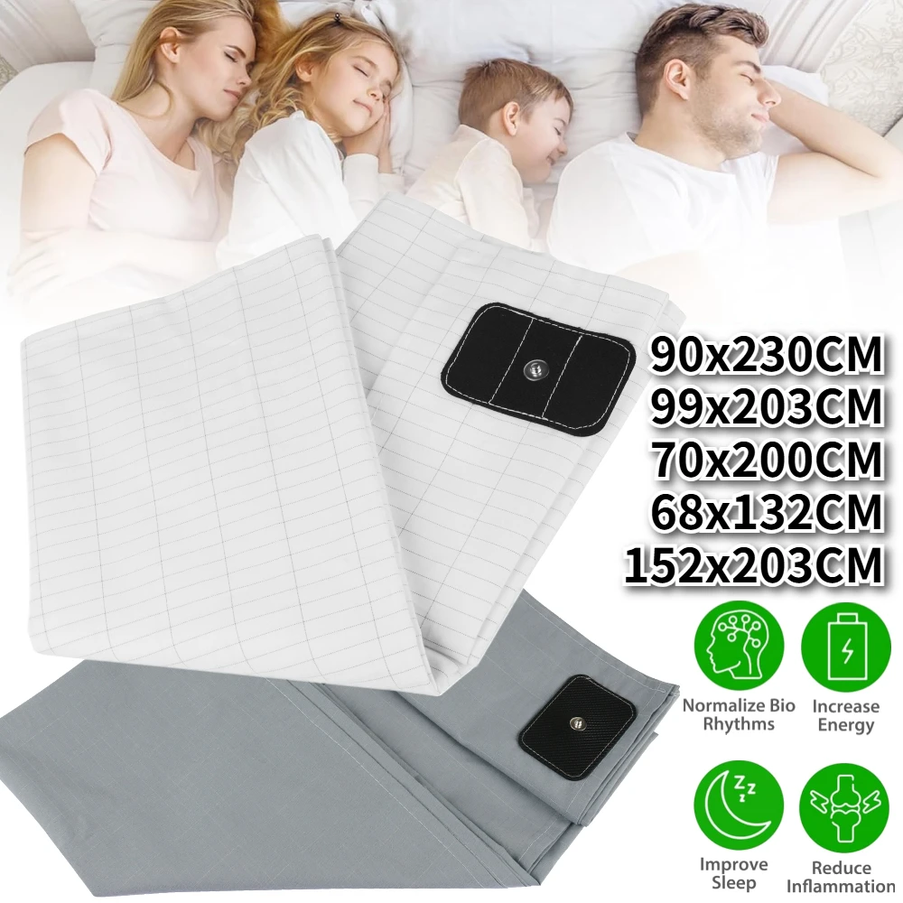 Drap de lit en coton 90% et fibres d'argent 10%, tapis de mise à la terre, conducteur, antistatique, améliore la santé, favorise le sommeil, libère le stress 1 Drap de lit en coton 90% et fibres d'argent 10%, tapis de mise à la terre, conducteur, antistatique, améliore la santé, favorise le sommeil, libère le stress 1