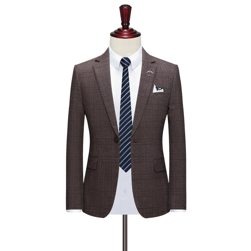 Suit Coat Vest Pants 3 Pcs Set Men's Casual Boutique Business Retro British Style Plaid Blazers Jacket Trousers Waistcoat mens suit