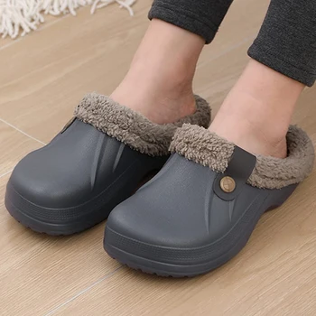 Comwarm Winter Colgs Slippers Men Waterproof Garden Shoes Home Fur Clogs Soft Plush Slippers Bedroom Fuzzy Shoes Indoor Outdoor 1