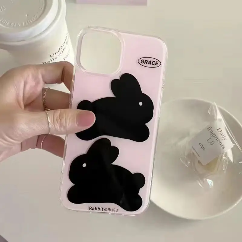 Custodia Per Telefono Ins Pink Imd Rabbit Black Bunny Per Iphone 13 Promax 11 12 14 15 Pro Max Cover Posteriore Protettiva Antiurto