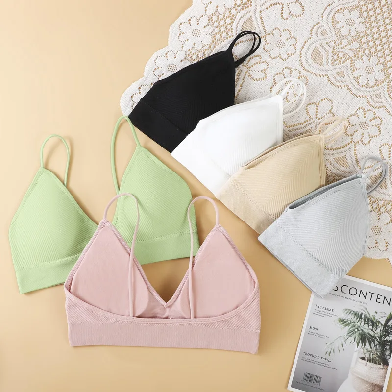 

V-Neck Women Bras Sexy Seamless Bralette Padded Bra Top Striped Tube Tops Without Bones Triangle Cup Female Sport Underwear New