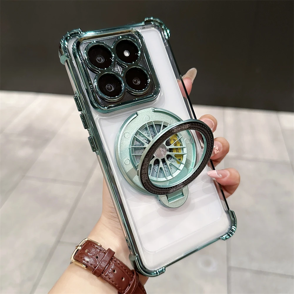 Luxury Plating Magnetic Shockproof Phone Case with Stand and Glass Lens Protection