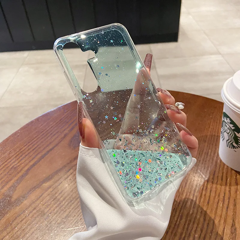 Transparent Glitter Star Sequin Epoxy Soft Phone Case