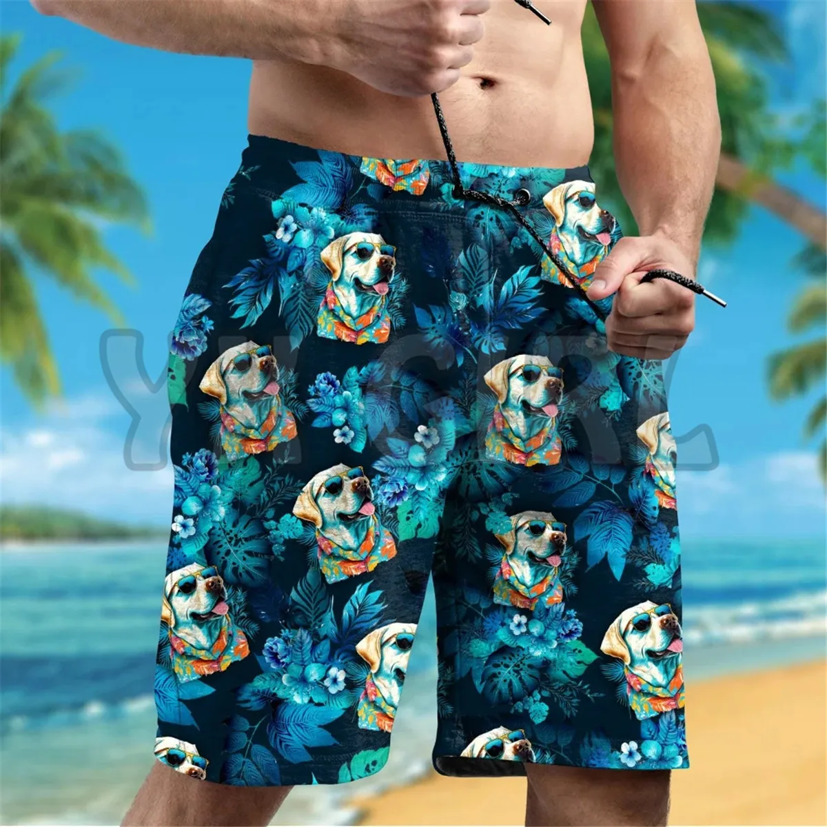 White Labrador Retriever Dog Wearing Sunglass Funny Hawaiian Shirt 3D Printed Hawaiian Shirt+Beach Shorts Summer Tops