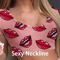 2026 Summer Casual Lips Print Women Sleepwear Pajamas Set Top Pants Skinny Homewear Underwear - Image 4