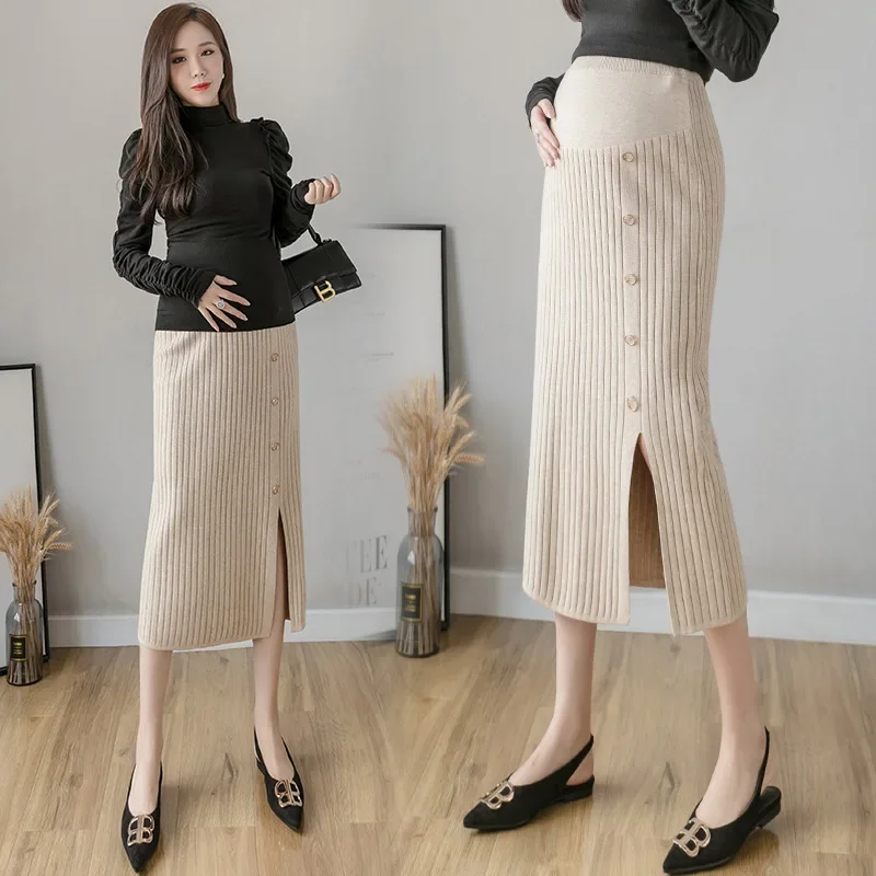 Maternity Knitted Wrap around Belly Skirt Fashionable Slimming Half-length Spring Autumn Winter Period Women's Clothing