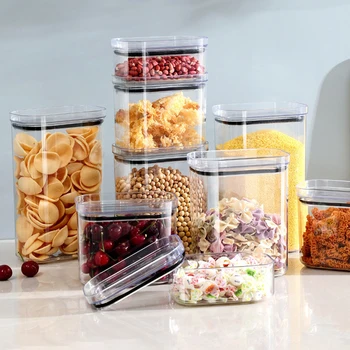 Set di barattoli sigillati da 4 pezzi Set di barattoli sigillati per cereali multicereali da cucina Set di barattoli sigillati con scatola di plastica trasparente a prova di umidità di grande capacità 1