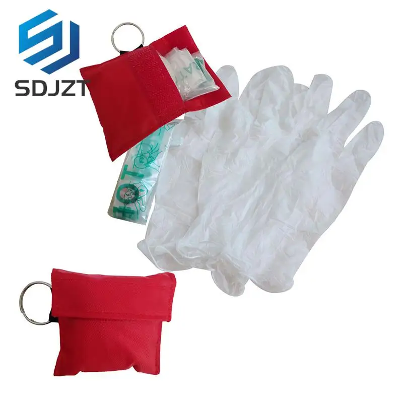 LLavero de máscara de reanimación, protector facial de emergencia, máscara RCP de primeros auxilios con 1 par de guantes para herramientas de cuidado de la salud, nuevo