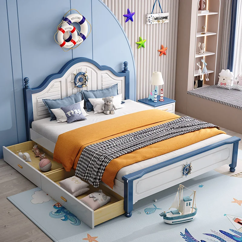 American Wood Childrens Bed Frame Elegant Comferter Loft Kids Bed Headboards White Cama Infantil Bedroom Furniture 4