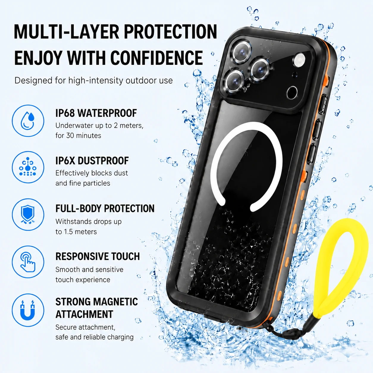 Ultimate IP68 Waterproof Phone Case with Floating Ring and Touch Accessibility