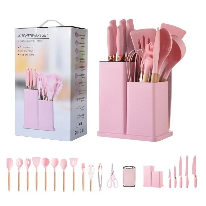 Silicone Kitchenware Storage Bucket, Wheat Stalk Color Knife Set, Kitchen  Tools, Cutter Set, Kitchen Accessories Tools, 19 Pcs - AliExpress