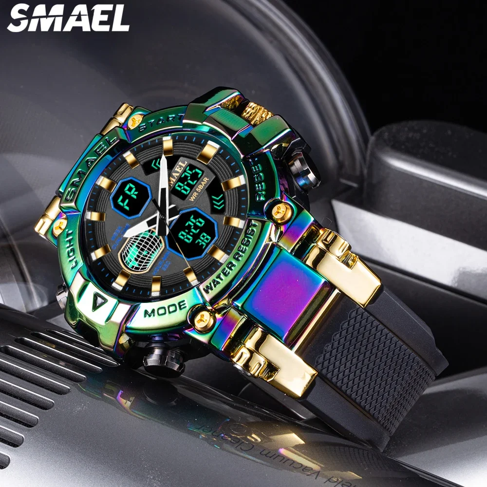 SMAEL Colorful Alloy Watch Men's Outdoor Sports Waterproof Multi functional Electronic Watch  8027 2