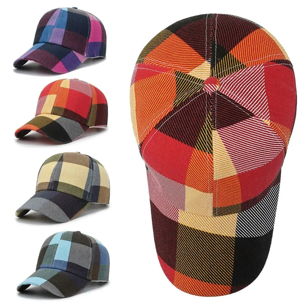 

Outdoor Fashion Adjustable Men Women Baseball Hats Sunscreen Hats Sun Cap Plaid Caps