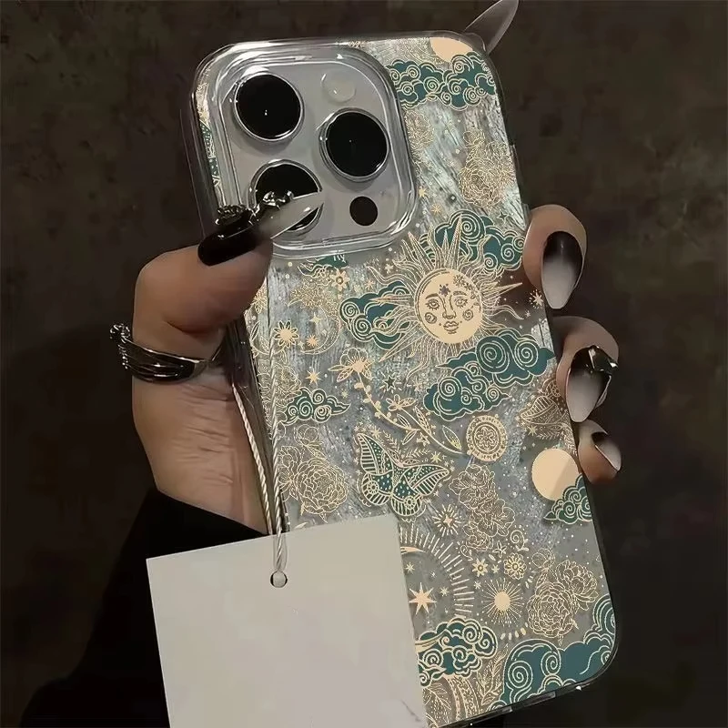 Retro Sun Moon Starry Sky Textured Phone Case