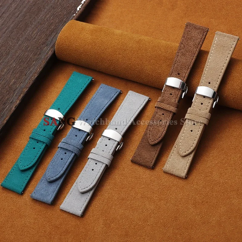 Luxury Suede Leather Watch Band with Butterfly Buckle - Quick Release Strap Accessory