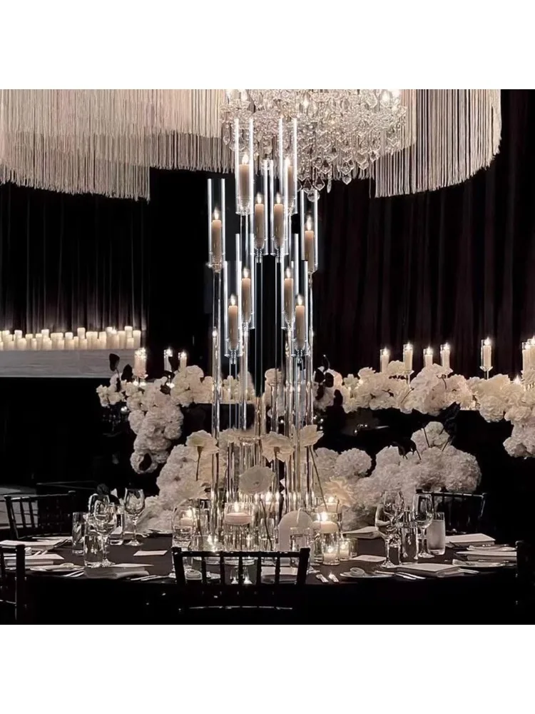 10Pcs Acrylic Floor Candelabra 10 Arm Candelabra Centerpiece for Wedding Clear Candle Centerpieces with AcrylicTaper Candlestick