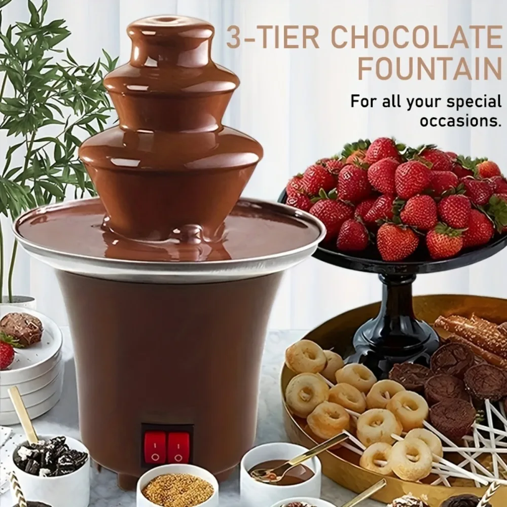 Electric Chocolate Fondue Fountain 3-Layer DIY Chocolate Waterfall Machine Melts Chocolate Butter Cheese Machine for Home Party Wedding