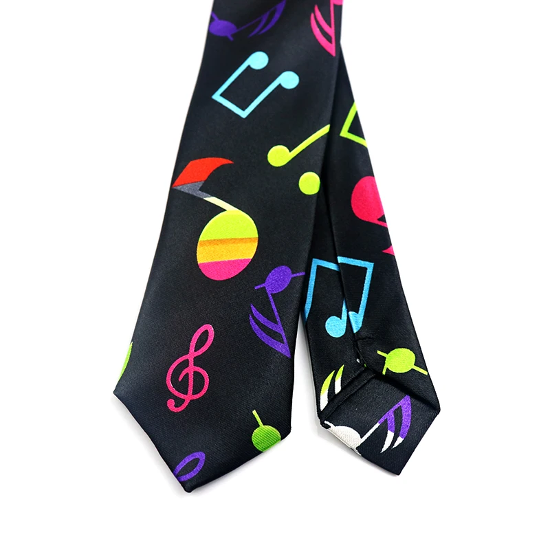 Mens 5cm Polyester Tie Skinny Musical Neckties Piano Notes Guitar Printed Colorful Cravat Wedding Party Ties Suit Gift
