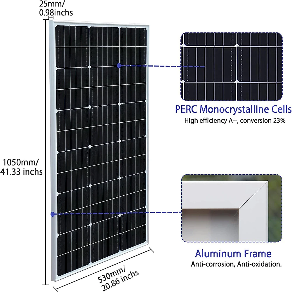 Panneau solaire monocallin rigide, technologie photovoltaïque, chargeur de batterie, 1000W, 600W, 500W, 400W, 300W, 200W, 100 V, 19.8 W