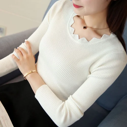 여성용 캐주얼 솔리드 스웨터, 니트 슬림 화이트 풀오버, 긴팔 상의, 2023 가을 겨울 나비 넥 점퍼, 여성 7167 50 3