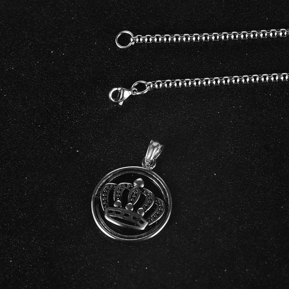 Nabest Vintage Crown Pendant Necklace Men Hip-hop Street Fashion Stainless Steel Necklace Box Chain Gift for Boyfriend