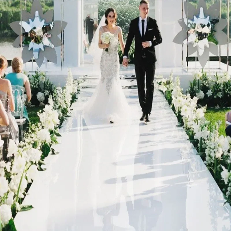 Silver White Themes Wedding Centerpieces Mirror Carpet Aisle Runner 1M 1.2M 1.5M 2M Wide For Party Stage Decoration Marriage