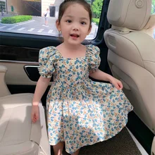 

Girls' Floral Dress 2022 Summer New Baby Girl Baby Bubble Sleeve Short Sleeve Princess Skirt