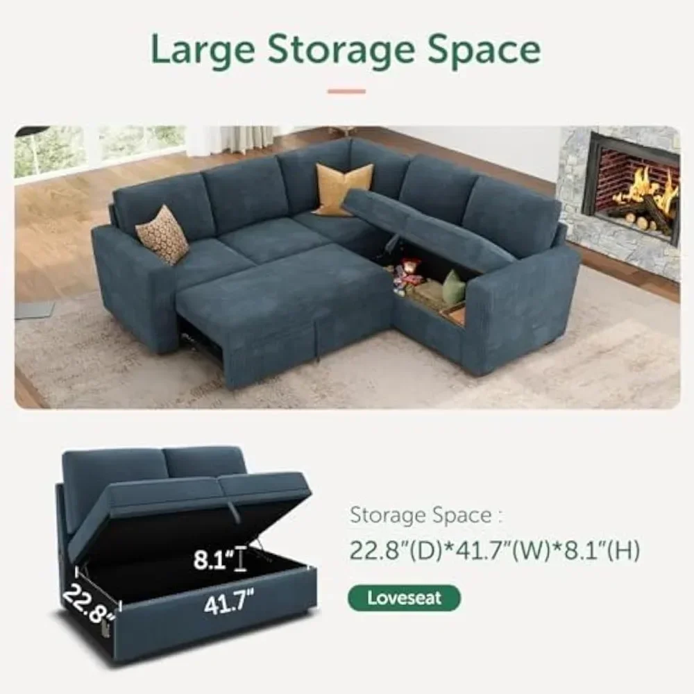 modular sectional sofa with pull-out bed, corduroy l-shaped couch with storage, versatile living room sectional couches