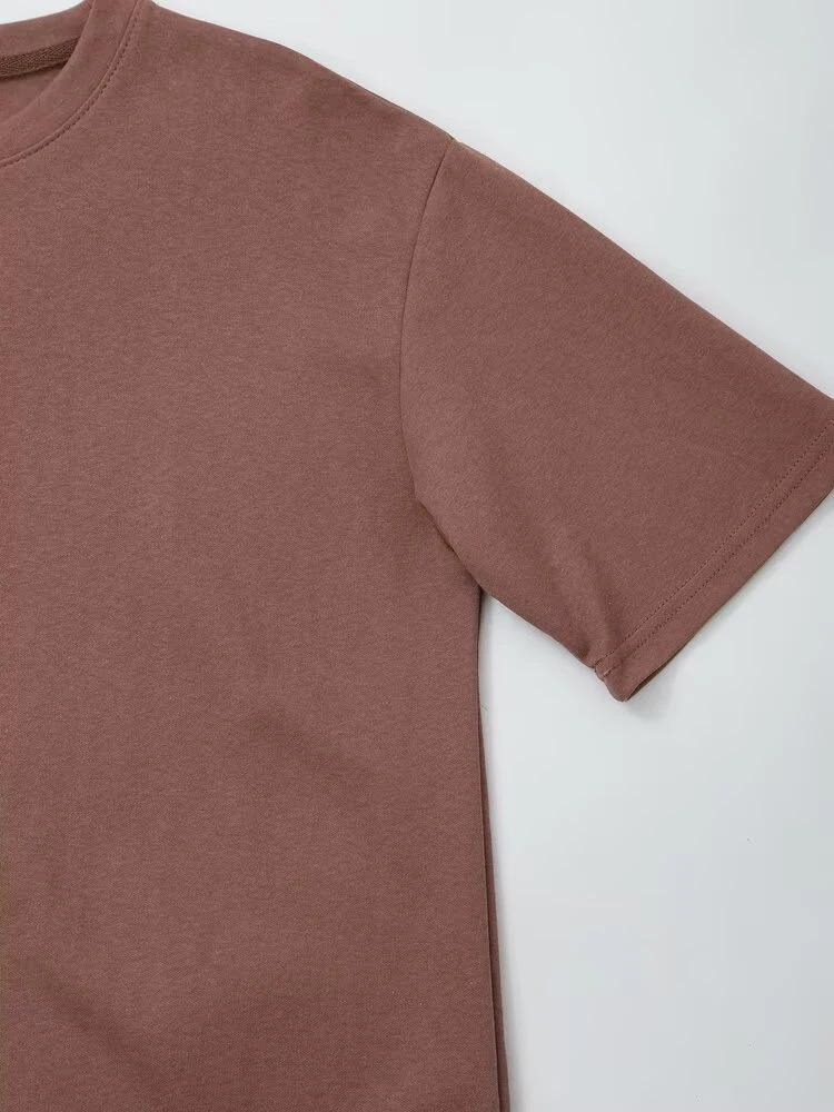 Europäischer und amerikanischer Stil Damenbekleidung Neu 2024 Lässiges, vielseitiges, einfarbiges Rundhals-T-Shirt mit hochtaillierter Hose im Set – Detail 15