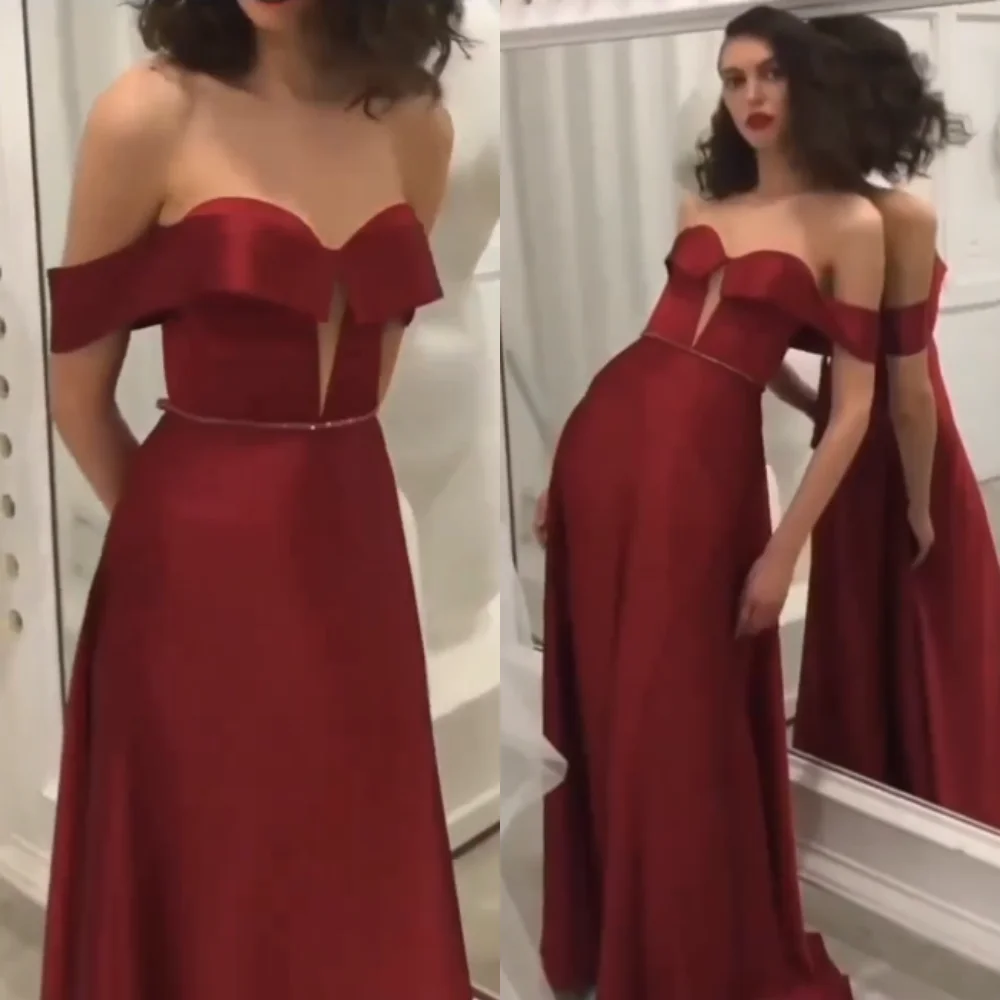 

Exquisite High Quality Off-the-shoulder A-line Floor Length Party Dresses Paillette / Sequins Satin Evening vestido