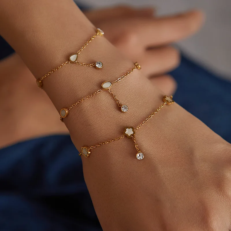Trendy Stainless Steel White Shell Flower Butterfly Charm Bracelets For Women Gold Plated Chain Link Bracelet Jewelry 5