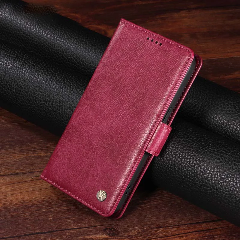 Litchi-Textured Leather Flip Wallet Case with Side Buckle