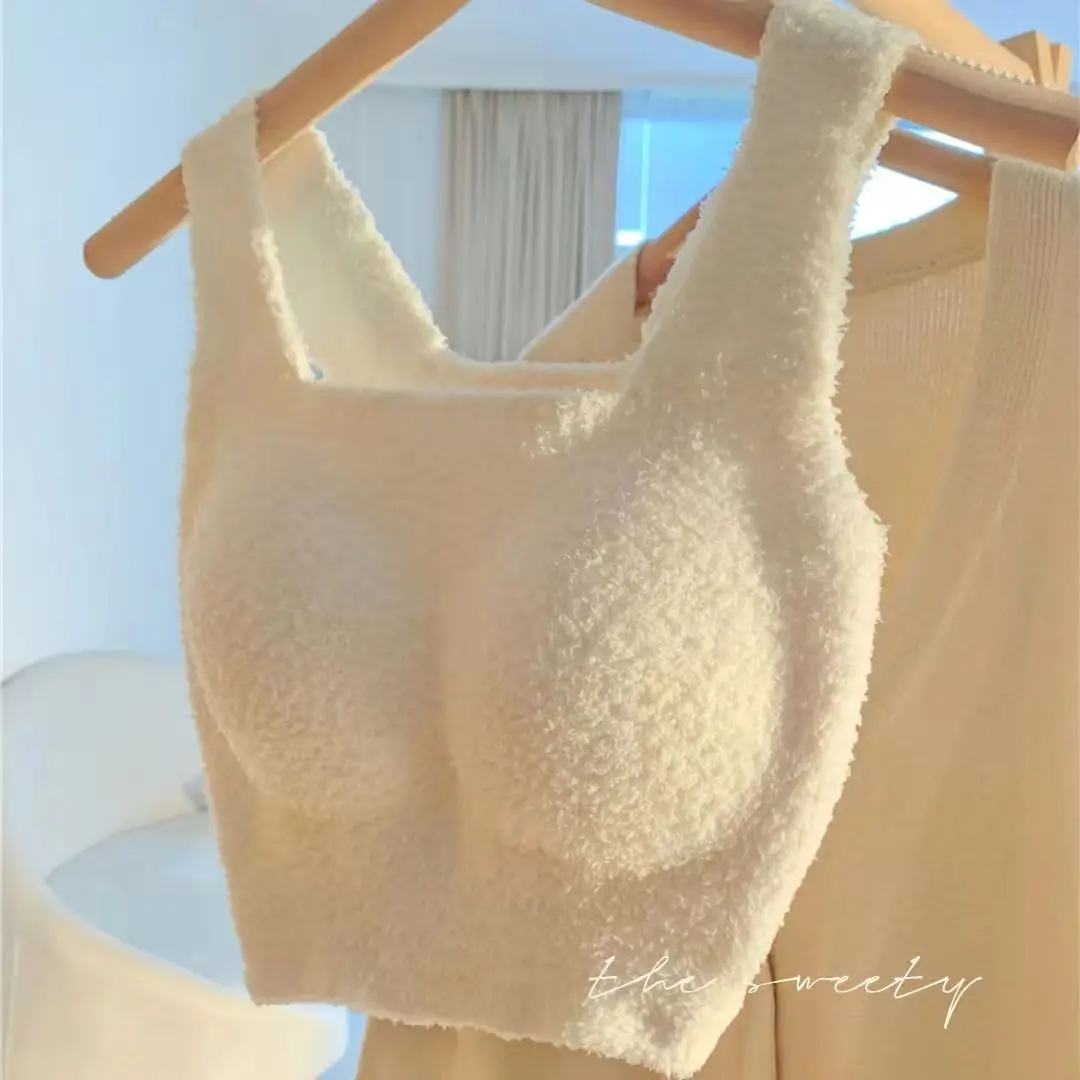 

Winter Warm Sleeveless Crop Top for Women Bra Fleece Sweet Girls White Grils Crop Tops Femlae Tanks XC144
