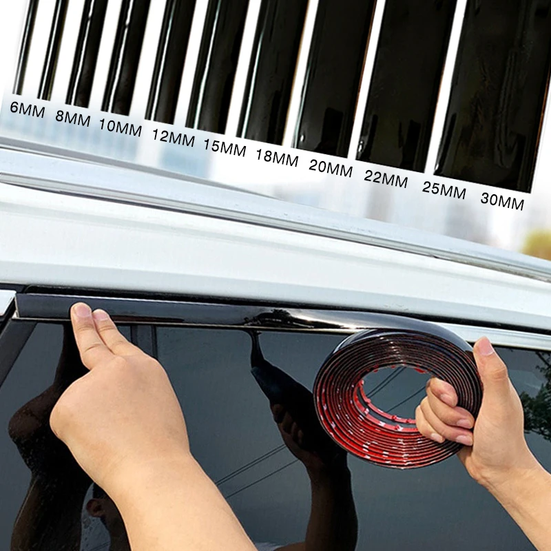 3M/5M Exterior Car Door Moulding Trim Chrome Body Strip Bumper Styling Trim Sticker Auto Door Protective Moulding 10MM 15MM 20MM Car Accessories